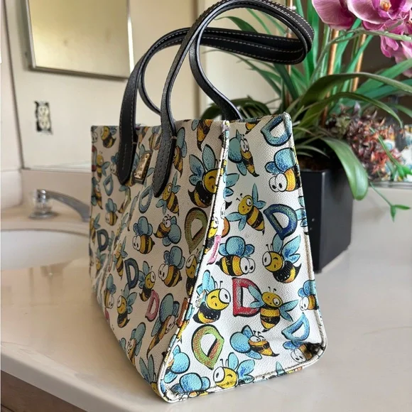 Dooney & Bourke White Bee Print Medium Tote W/Coin Purse - Picture 4 of 16